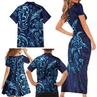New Zealand Connecting with Seas Family Matching Short Sleeve Bodycon Dress and Hawaiian Shirt Maori Tribal and Sea Animals Tattoo - Sea Texture Glass Style LT03 - Polynesian Pride