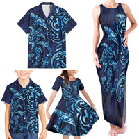 New Zealand Connecting with Seas Family Matching Tank Maxi Dress and Hawaiian Shirt Maori Tribal and Sea Animals Tattoo - Sea Texture Glass Style LT03 - Polynesian Pride