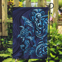 New Zealand Connecting with Seas Garden Flag Maori Tribal and Sea Animals Tattoo - Sea Texture Glass Style LT03 Garden Flag Navy - Polynesian Pride