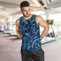 New Zealand Connecting with Seas Men Tank Top Maori Tribal and Sea Animals Tattoo - Sea Texture Glass Style LT03 Navy - Polynesian Pride