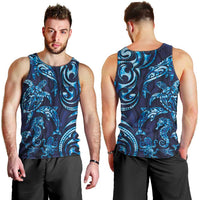 New Zealand Connecting with Seas Men Tank Top Maori Tribal and Sea Animals Tattoo - Sea Texture Glass Style LT03 - Polynesian Pride