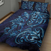 New Zealand Connecting with Seas Quilt Bed Set Maori Tribal and Sea Animals Tattoo - Sea Texture Glass Style LT03 - Polynesian Pride