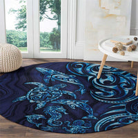 New Zealand Connecting with Seas Round Carpet Maori Tribal and Sea Animals Tattoo - Sea Texture Glass Style LT03 - Polynesian Pride