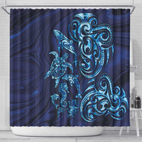 New Zealand Connecting with Seas Shower Curtain Maori Tribal and Sea Animals Tattoo - Sea Texture Glass Style LT03 - Polynesian Pride