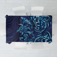 New Zealand Connecting with Seas Tablecloth Maori Tribal and Sea Animals Tattoo - Sea Texture Glass Style LT03 Navy - Polynesian Pride