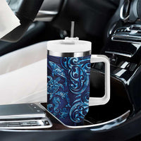 New Zealand Connecting with Seas Tumbler With Handle Maori Tribal and Sea Animals Tattoo - Sea Texture Glass Style LT03 - Polynesian Pride