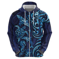 New Zealand Connecting with Seas Zip Hoodie Maori Tribal and Sea Animals Tattoo - Sea Texture Glass Style LT03 - Polynesian Pride