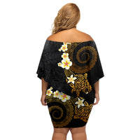 Polynesian Spiral Tribal Tattoo Family Matching Off Shoulder Short Dress and Hawaiian Shirt Golden Color LT03 - Polynesian Pride