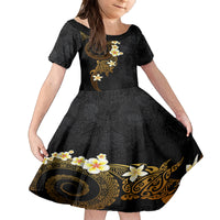 Polynesian Spiral Tribal Tattoo Family Matching Puletasi and Hawaiian Shirt Golden Color LT03 Daughter's Dress Yellow - Polynesian Pride