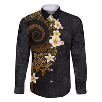 Polynesian Spiral Tribal Tattoo Family Matching Puletasi and Hawaiian Shirt Golden Color LT03 Dad's Shirt - Long Sleeve Yellow - Polynesian Pride
