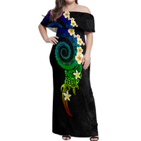 Polynesian Spiral Tribal Tattoo Off Shoulder Maxi Dress Fanciful Color