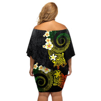 Polynesian Spiral Tribal Tattoo Off Shoulder Short Dress Reggae Color
