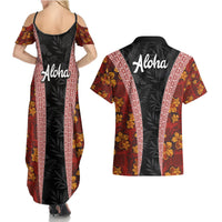Hawaii Lei and Hibiscus Flowers Tribal Couples Matching Summer Maxi Dress and Hawaiian Shirt Patchwork Abstract Vintage LT03 - Polynesian Pride
