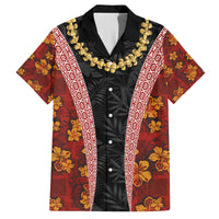 Hawaii Lei and Hibiscus Flowers Tribal Family Matching Off Shoulder Maxi Dress and Hawaiian Shirt Patchwork Abstract Vintage