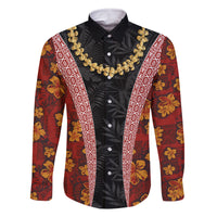 Hawaii Lei and Hibiscus Flowers Tribal Family Matching Off Shoulder Short Dress and Hawaiian Shirt Patchwork Abstract Vintage