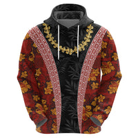 Hawaii Lei and Hibiscus Flowers Tribal Zip Hoodie Patchwork Abstract Vintage