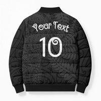 Aotearoa Volleyball Custom Bomber Puffer Jacket Silver Ferns and Maori Tribal Black