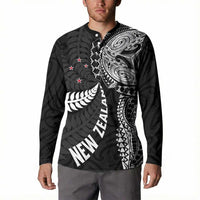 Aotearoa Volleyball Custom Button Sweatshirt Silver Ferns and Maori Tribal Black