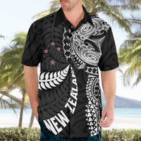 Aotearoa Volleyball Custom Hawaiian Shirt Silver Ferns and Maori Tribal Black