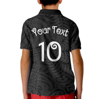 Aotearoa Volleyball Custom Kid Polo Shirt Silver Ferns and Maori Tribal Black