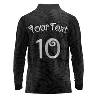 Aotearoa Volleyball Custom Long Sleeve Polo Shirt Silver Ferns and Maori Tribal Black LT03 - Polynesian Pride