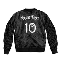 Aotearoa Volleyball Custom Sleeve Zip Bomber Jacket Silver Ferns and Maori Tribal Black