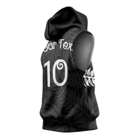 Aotearoa Volleyball Custom Sleeveless Hoodie Silver Ferns and Maori Tribal Black LT03 - Polynesian Pride