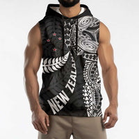 Aotearoa Volleyball Custom Sleeveless Hoodie Silver Ferns and Maori Tribal Black LT03 - Polynesian Pride