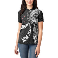 Aotearoa Volleyball Custom Women Polo Shirt Silver Ferns and Maori Tribal Black LT03 - Polynesian Pride