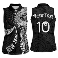 Aotearoa Volleyball Custom Women Sleeveless Polo Shirt Silver Ferns and Maori Tribal Black LT03 - Polynesian Pride