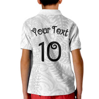 Aotearoa Volleyball Custom Kid Polo Shirt Silver Ferns and Maori Tribal White
