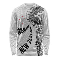 Aotearoa Volleyball Custom Long Sleeve Shirt Silver Ferns and Maori Tribal White