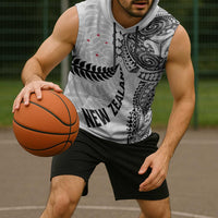 Aotearoa Volleyball Custom Sleeveless Hoodie Silver Ferns and Maori Tribal White