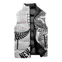 Aotearoa Volleyball Custom Sleeveless Puffer Jacket Silver Ferns and Maori Tribal White