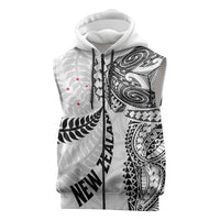 Aotearoa Volleyball Custom Sleeveless Zip Hoodie Silver Ferns and Maori Tribal White