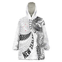 Aotearoa Volleyball Custom Wearable Blanket Hoodie Silver Ferns and Maori Tribal White LT03 One Size White - Polynesian Pride