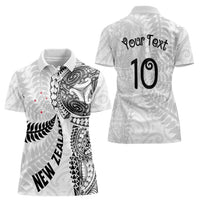 Aotearoa Volleyball Custom Women Polo Shirt Silver Ferns and Maori Tribal White LT03 - Polynesian Pride