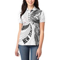 Aotearoa Volleyball Custom Women Polo Shirt Silver Ferns and Maori Tribal White LT03 - Polynesian Pride