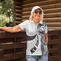 Aotearoa Volleyball Custom Women Polo Shirt Silver Ferns and Maori Tribal White LT03 - Polynesian Pride