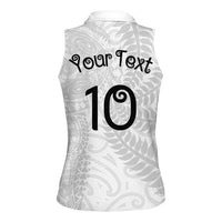 Aotearoa Volleyball Custom Women Sleeveless Polo Shirt Silver Ferns and Maori Tribal White LT03 - Polynesian Pride