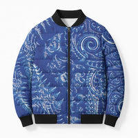 New Zealand Sea Animals Bomber Puffer Jacket with Maori Koru Tribal Tattoo and Silver Ferns Aquatic Style LT03 Unisex Navy - Polynesian Pride