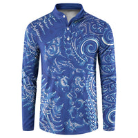 New Zealand Sea Animals Button Sweatshirt with Maori Koru Tribal Tattoo and Silver Ferns Aquatic Style LT03 Navy - Polynesian Pride