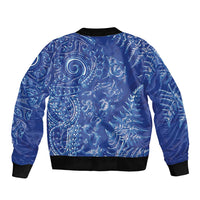 New Zealand Sea Animals Sleeve Zip Bomber Jacket with Maori Koru Tribal Tattoo and Silver Ferns Aquatic Style LT03 - Polynesian Pride