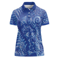 New Zealand Sea Animals Women Polo Shirt with Maori Koru Tribal Tattoo and Silver Ferns Aquatic Style LT03 Female Navy - Polynesian Pride