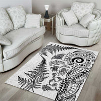 New Zealand Sea Animals Area Rug with Maori Koru Tribal Tattoo and Silver Ferns White Color LT03 - Polynesian Pride