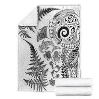 New Zealand Sea Animals Blanket with Maori Koru Tribal Tattoo and Silver Ferns White Color LT03 - Polynesian Pride