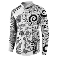 New Zealand Sea Animals Button Sweatshirt with Maori Koru Tribal Tattoo and Silver Ferns White Color LT03 - Polynesian Pride