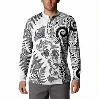 New Zealand Sea Animals Button Sweatshirt with Maori Koru Tribal Tattoo and Silver Ferns White Color LT03 - Polynesian Pride