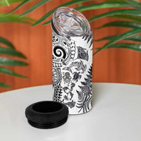 New Zealand Sea Animals 4 in 1 Can Cooler Tumbler with Maori Koru Tribal Tattoo and Silver Ferns White Color LT03 - Polynesian Pride