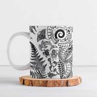 New Zealand Sea Animals Ceramic Mug with Maori Koru Tribal Tattoo and Silver Ferns White Color LT03 White - Polynesian Pride